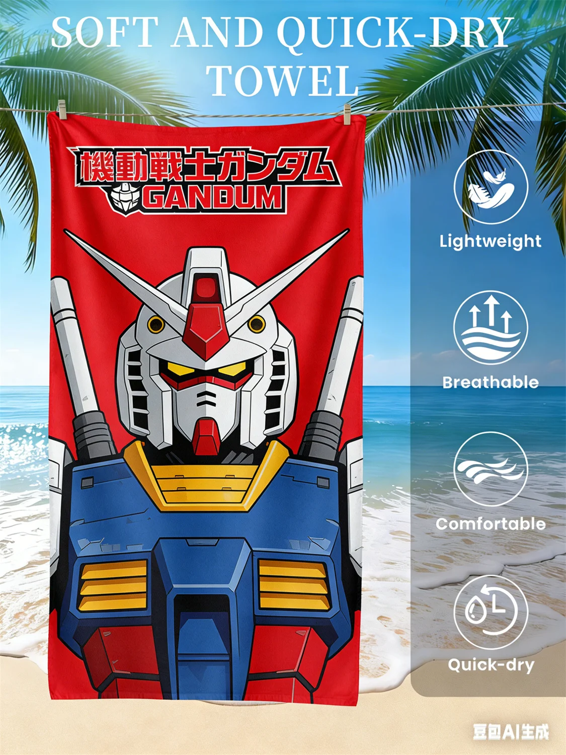 

Gundam Beach Towel, Anime Fan Favorite Mecha Print Quick-Dry Towel for Beach, Pool, Vacation and Sci-Fi Enthusiasts