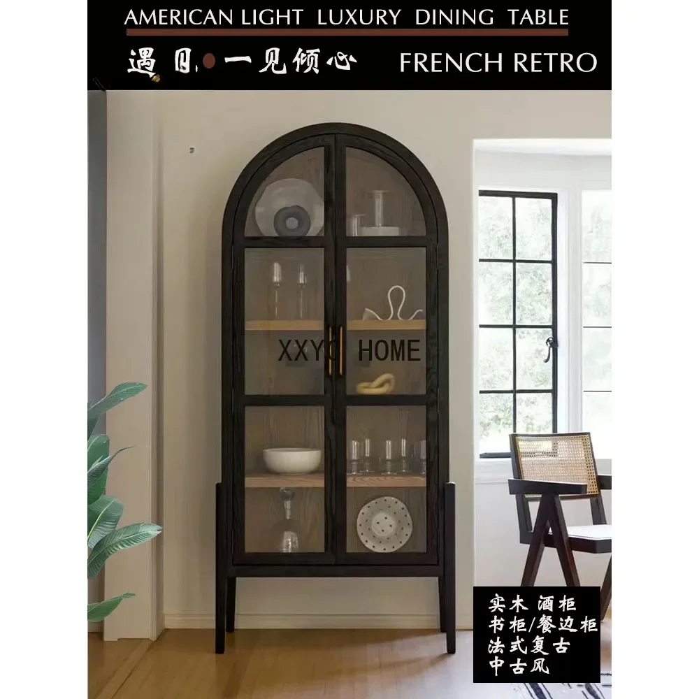Dining Side Wall Wine Cabinet Solid Wood High-Grade Arch Cabinet Ultra-Thin French Complex