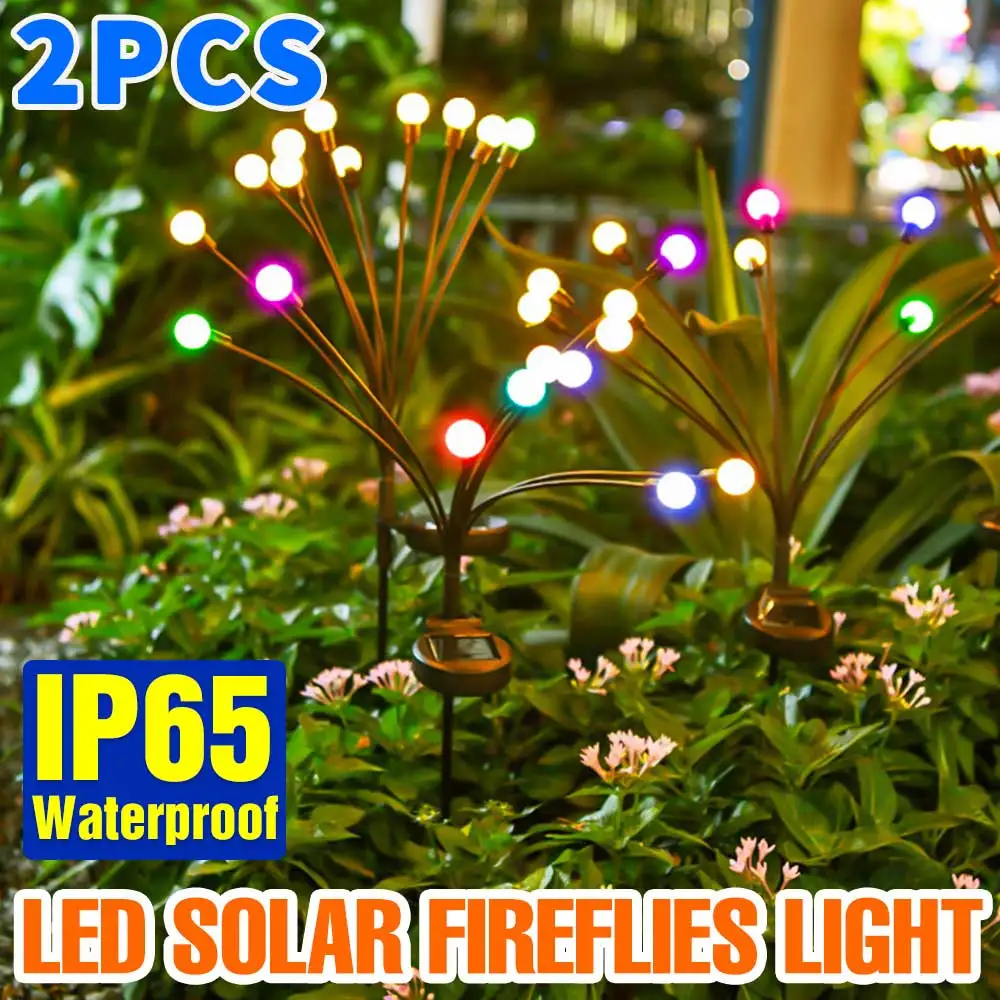 

2PCS LED RGB Solar Fireflies Light Christmas Decoration Dandelion Fairy Flash Firefly Lawn Lamp Waterproof Outdoor Garden Lights