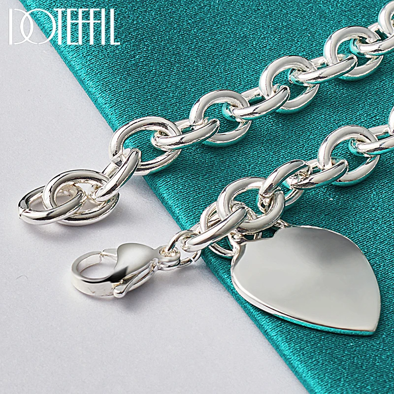 DOTEFFIL 925 Sterling Silver Heart 18 inches Chian Necklace 8 inches Bracelet Set For Women Wedding Engagement Party Jewelry