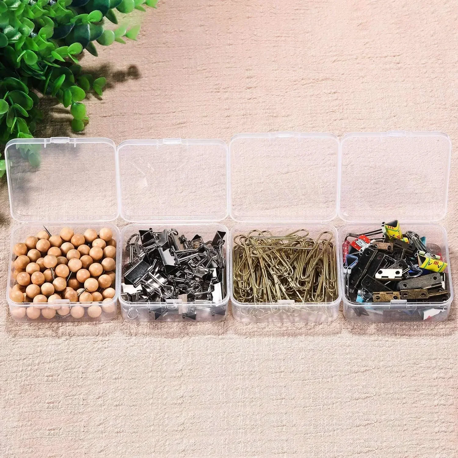 Caja de contenedores de almacenamiento de cuentas de plástico transparente pequeño, 1-24 piezas, con tapa con bisagras, caja de almacenamiento de artículos pequeños, herrajes para joyería artesanal