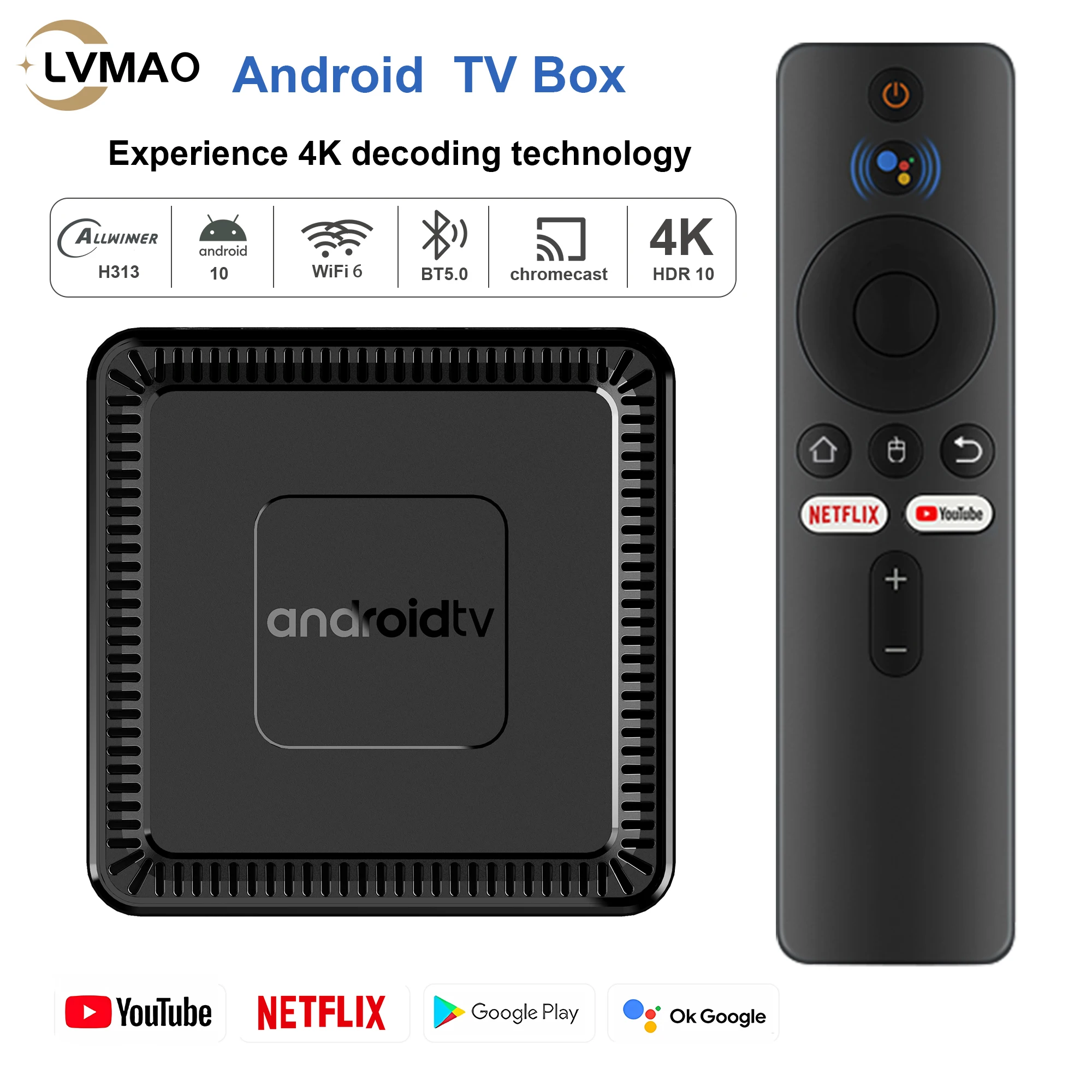 Android TV Box Google Netflix YouTube Smart Home theater Q7 AllwinnerH313 4K HDR10 Wifi6 100M Lan Chromecast Streaming player