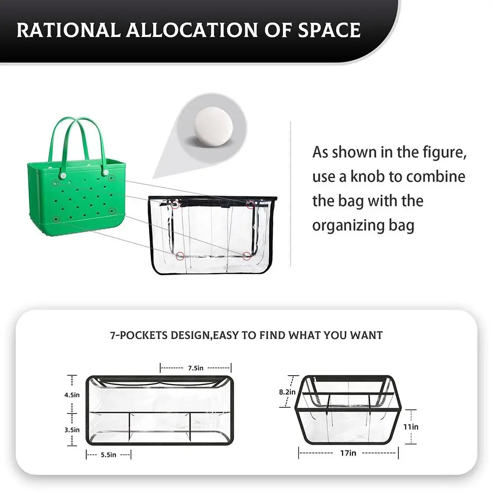 Clear Beach Bag Organizer Accessories for Bogg Bag Divide Space Waterproof Makeup Bags