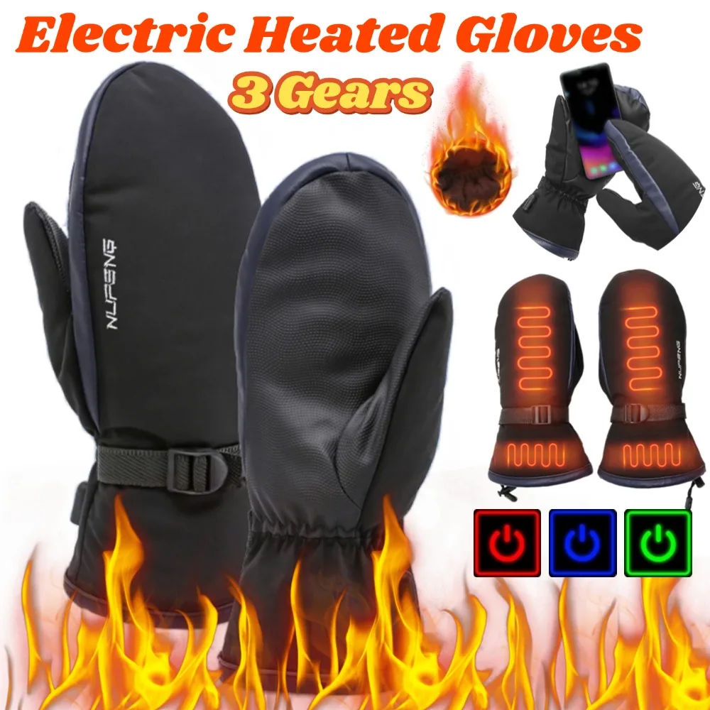 Hand Warmer Gloves USB Charging Electric Heated Gloves Cold-Proof 3 Gear Temperature for Climbing Hiking Cycling