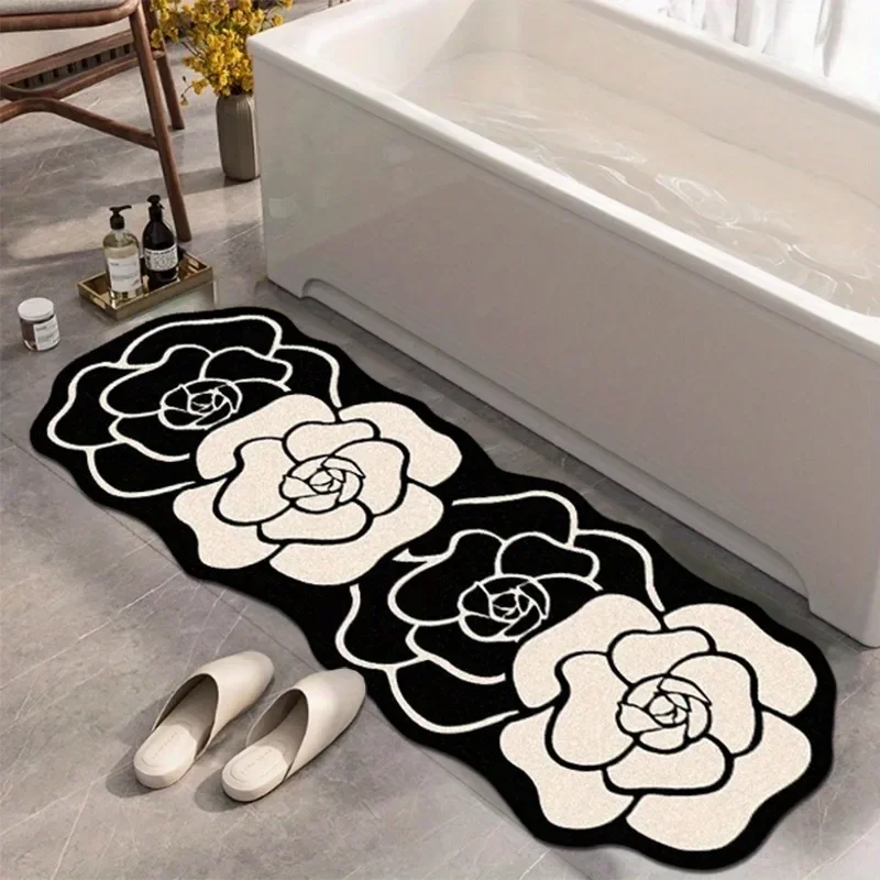 1PC French Camellia Diatomite Mud Cushion Soft Absorbent Quick-drying Non-slip Bathroom Mat Flower Pattern Home Floor Mat 2025