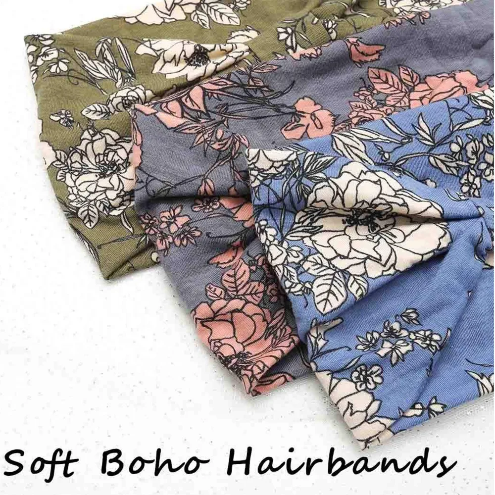 Bohemian Headband Wide Vintage Knot Yoga Hair Band Casual Cotton Stretch Workout Headband For Dance Biker