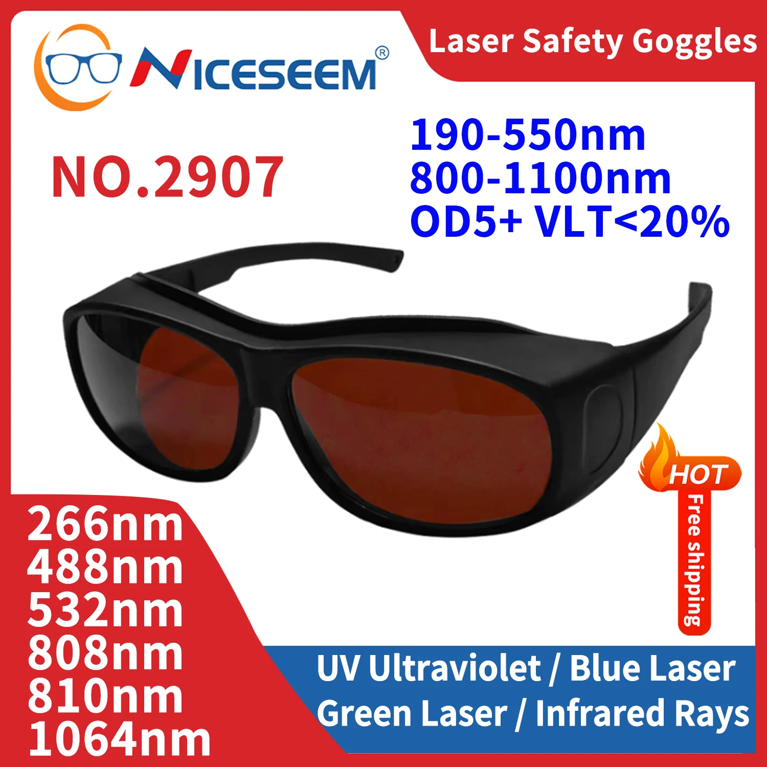 Laser Protection Glasses Safety Goggles OD6 CE ND YAG UV Protective Infrared X Ray 532nm CO2 1064nm 190-550 800-1100nm