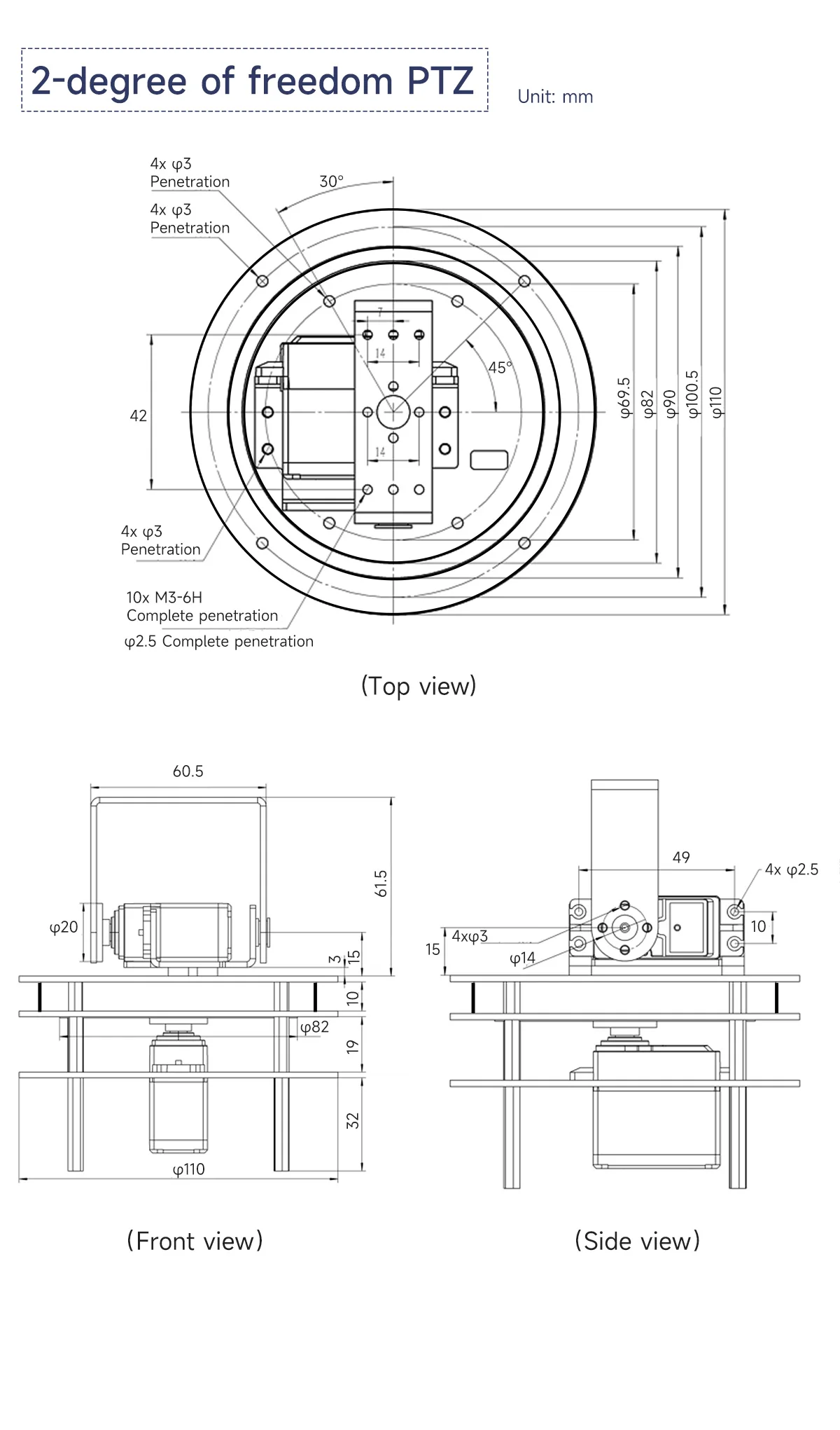 Yahboom 2DOF Elektrische Plattform Aluminium Legierung mit 20KG/25KG Metall Servo Industrielle Gradedeep Nut Kugellager für roboter Auto – Detail 10