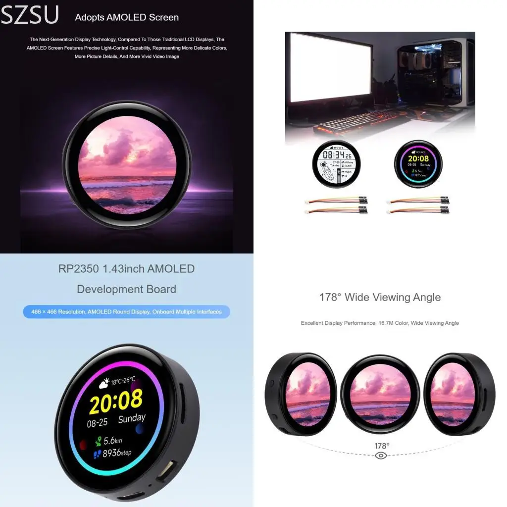 

SZSU 1.43In RP2350 Development With AMOLED Display IMU Sensors Battery Charging Function Multiple Interfaces