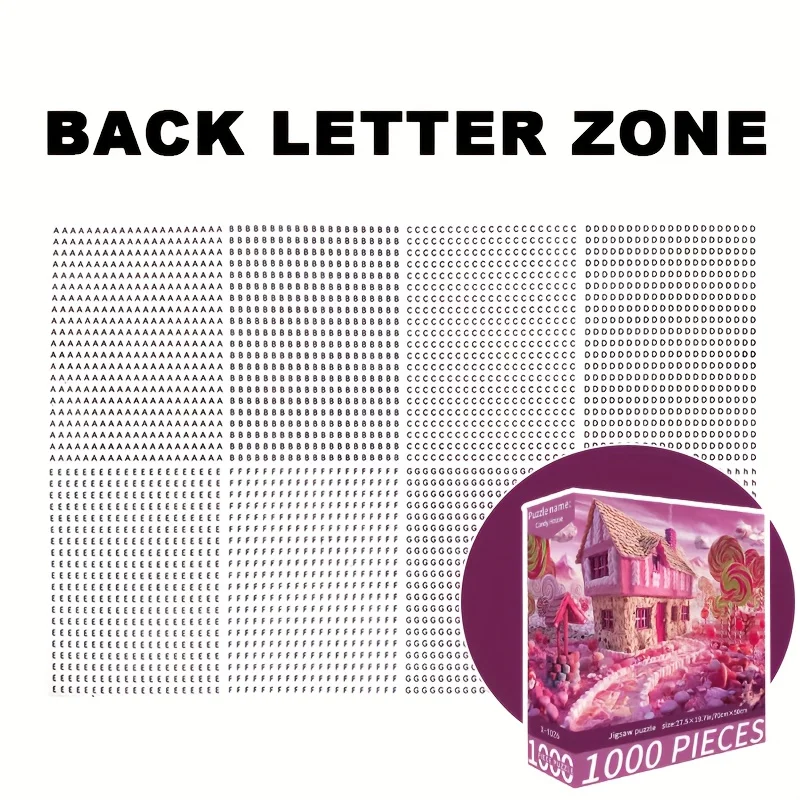1000pcs Candy House Jigsaw Puzzle - Giant 27.56x19.69inch Pink Candyl Challenge Adult Puzzle Solver - Poster & Letter Guide