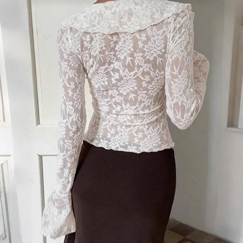 Tuularose Elegant Lace Top Fashion Ruffled Lace Patchwork Solid Shirt Sexy Cutout Commuter Chic New Streetwear 2026 Women's Tops