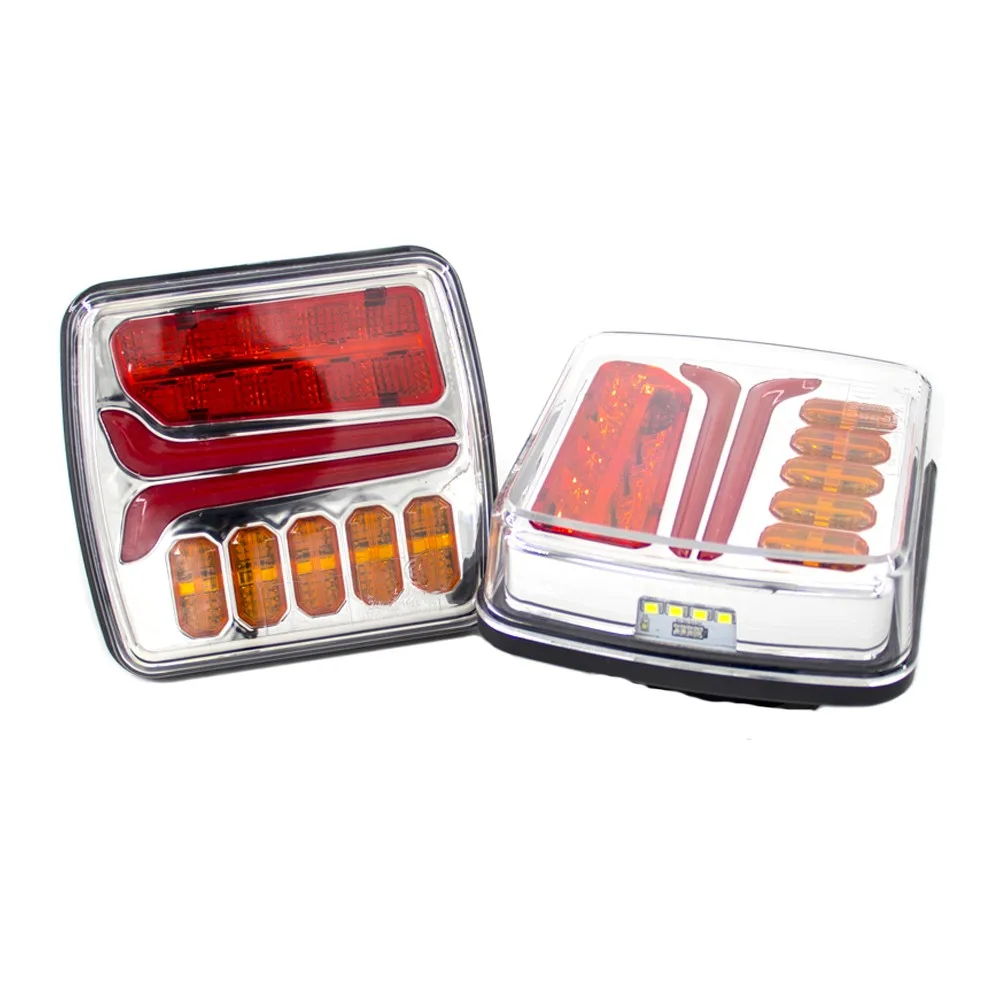 2 sztuki 12V 24V 4 cale LED kwadratowe tylne światło rejestracyjne płynący sygnał skrętu migacz światła stopu hamowania ciężarówka przyczepa ciągnik RV
