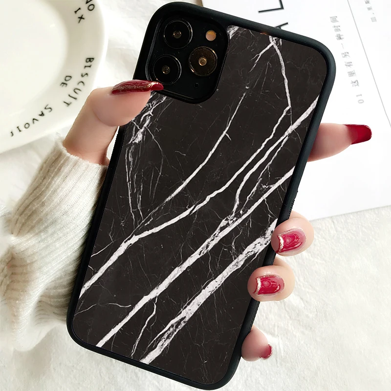 5 5S SE 2020 Phone Cover Case for iPhone 6 6S 7 8 PLUS X XS XR 11 12 13 MINI 14 PRO MAX Rubber  Black Italian Marble Design