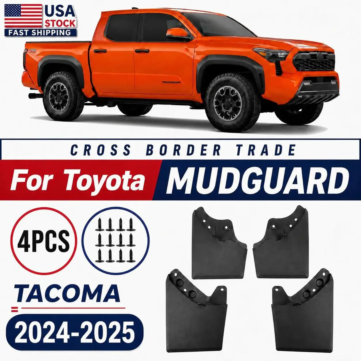 4pcs For Toyota Tacoma 2024-2025 Car Front And Rear Splash Guards Mud Flaps Anti-Splash Mudguards Auto Accessories Durable Protection For Off-Road & Daily Driving