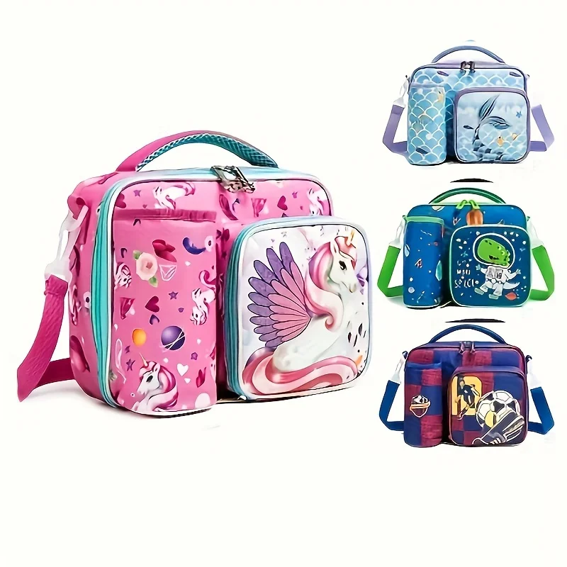 Multi functional pattern cooler lunch box, fresh and portable insulated Oxford lunch bag, children's hot food picnic lunch bag