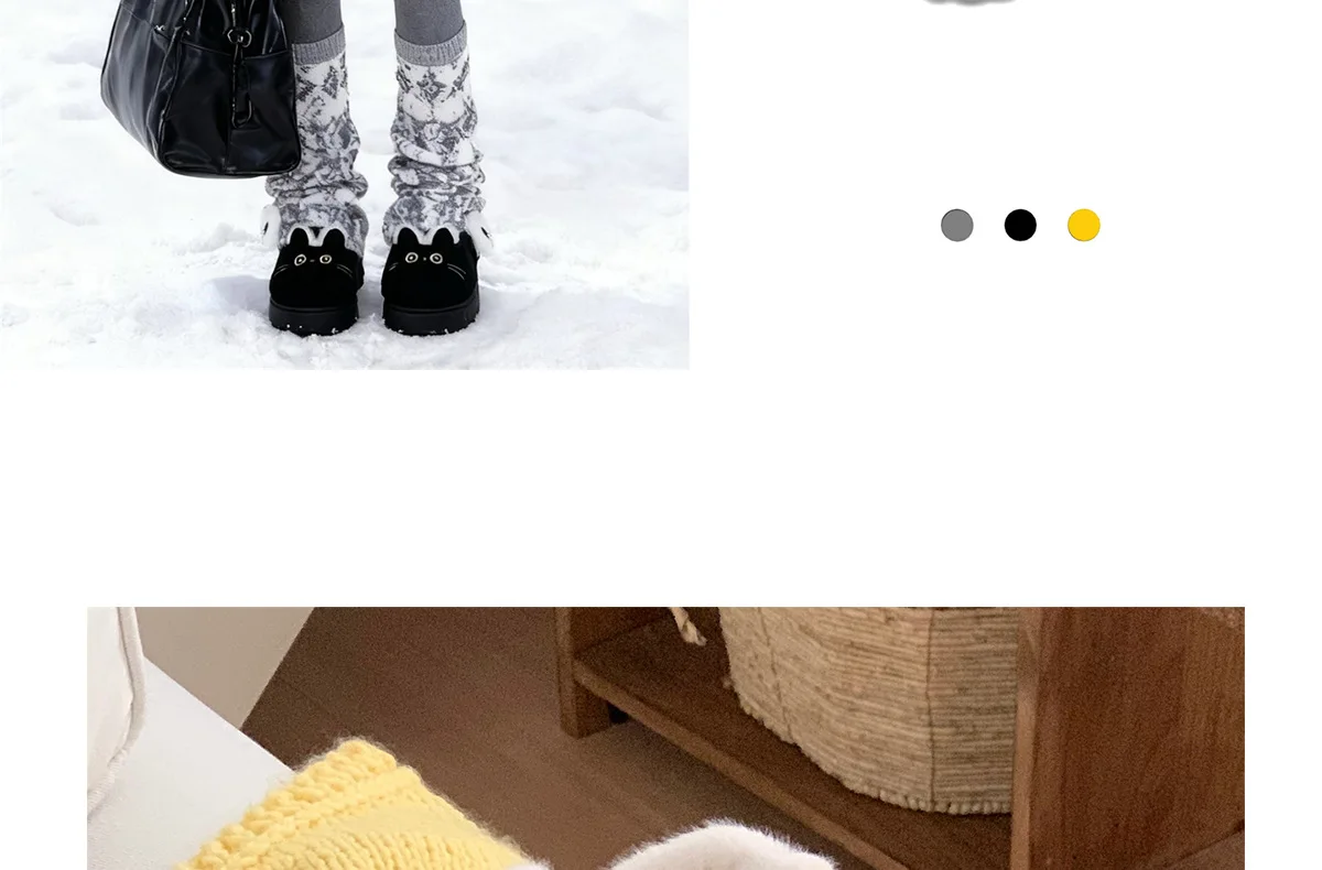 Neue schwarze flauschige Katzenpantoffeln für Damen, bezaubernde Tier-Schuhe, flauschige Hausschuhe, Damen-Winter-Plüsch-Mary-Jane-Slipper. – Detail 13