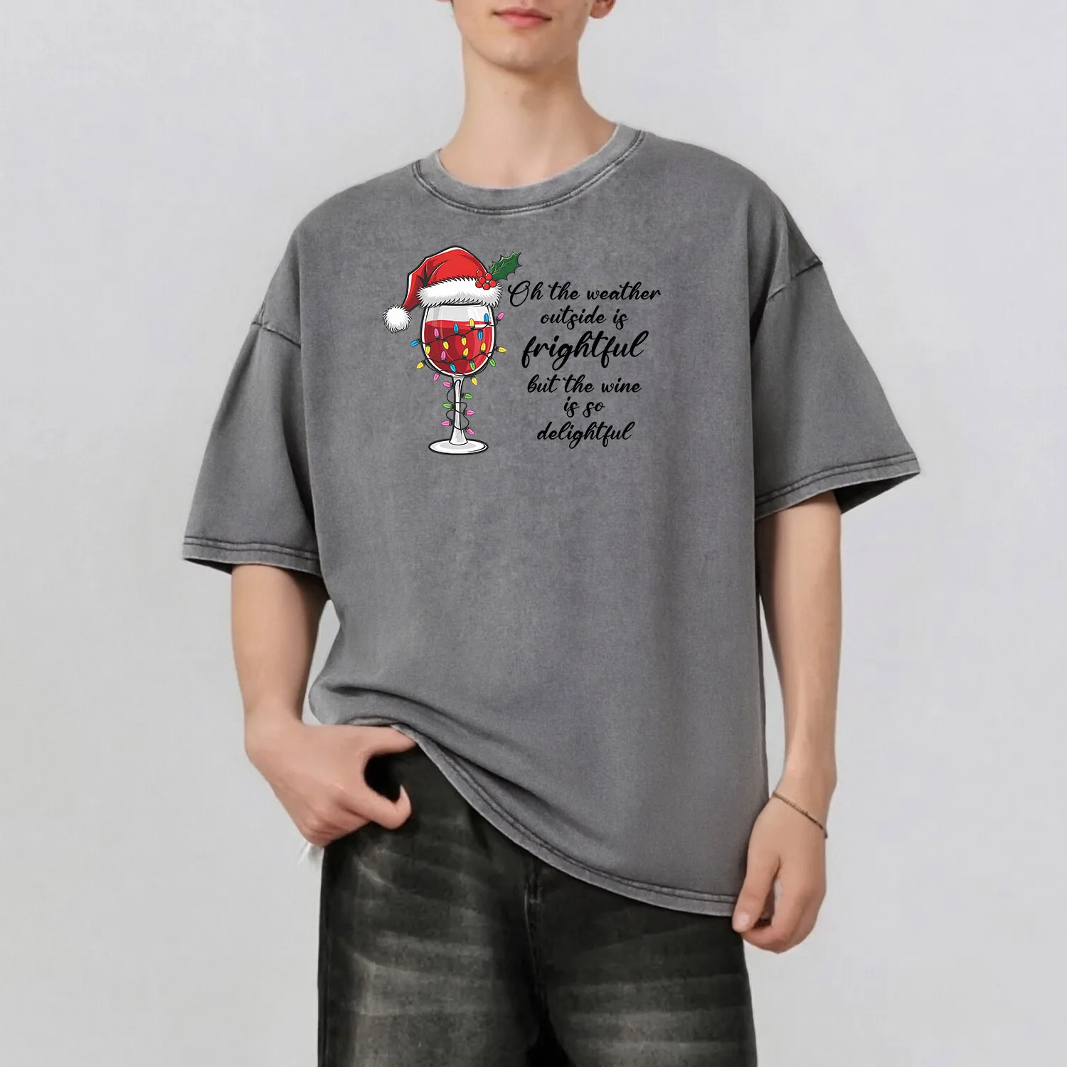 

Goblet Graphic Printing Men's Summer Retro Style Washed Water T-Shirt Casual Short Sleeved Basic Men's Top 230G