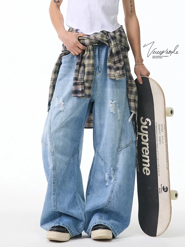 

Американские джинсы в стиле ретро, мужские весенне-летние новые свободные повседневные длинные брюки с широкими штанинами, прямые джинсы