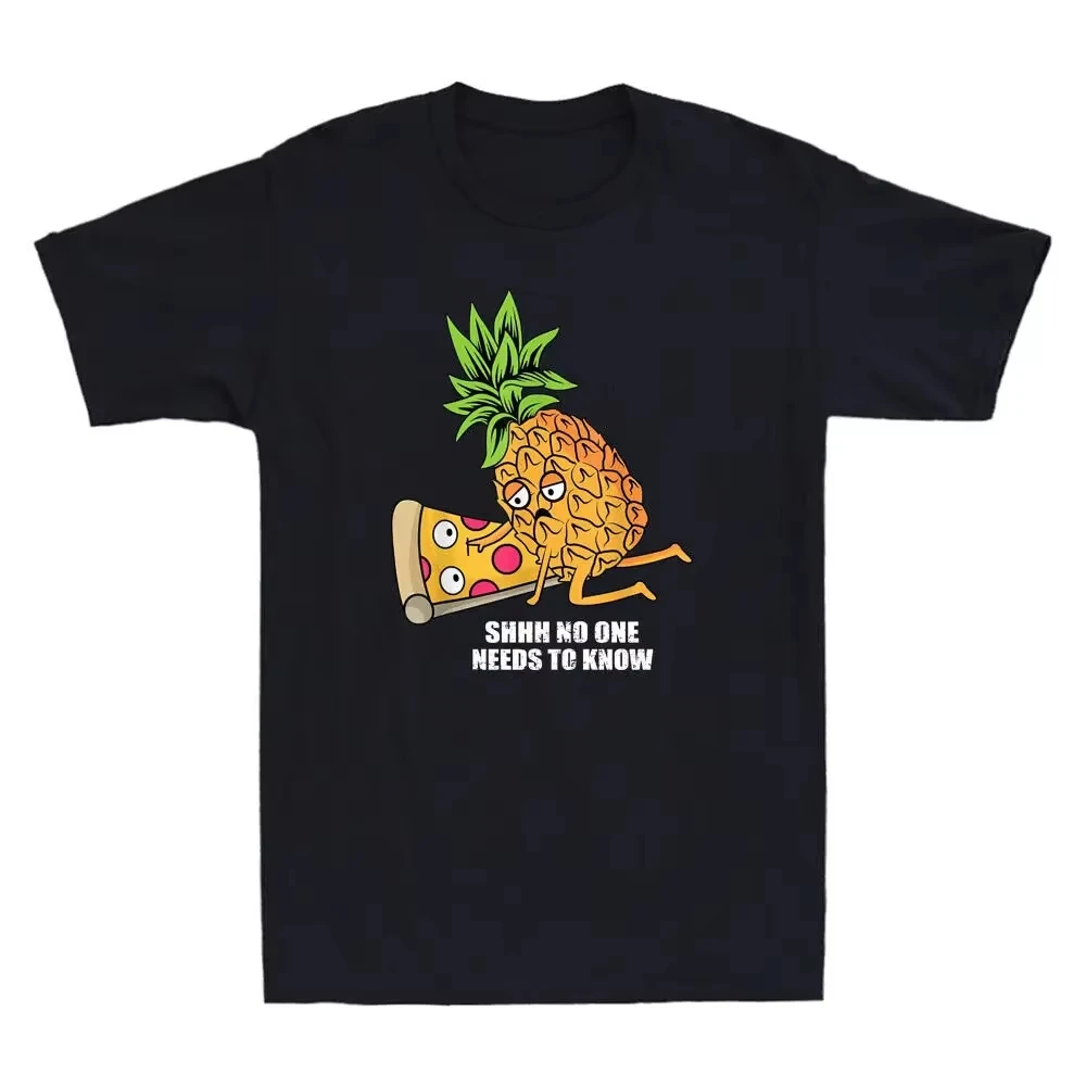 T-shirt vintage amusant pour homme, motif ananas sur pizza, blague, pour les amateurs de pizza, en polyester, à manches courtes et longues, haut décontracté d'été