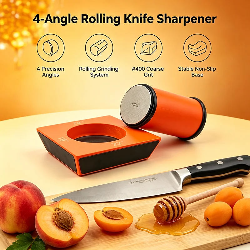 4 Angles Rolling Knife Sharpener Kit For Straight Edge Roller Knife Sharpening Industrial Diamond Whetstone Chef Knife Tool Sets