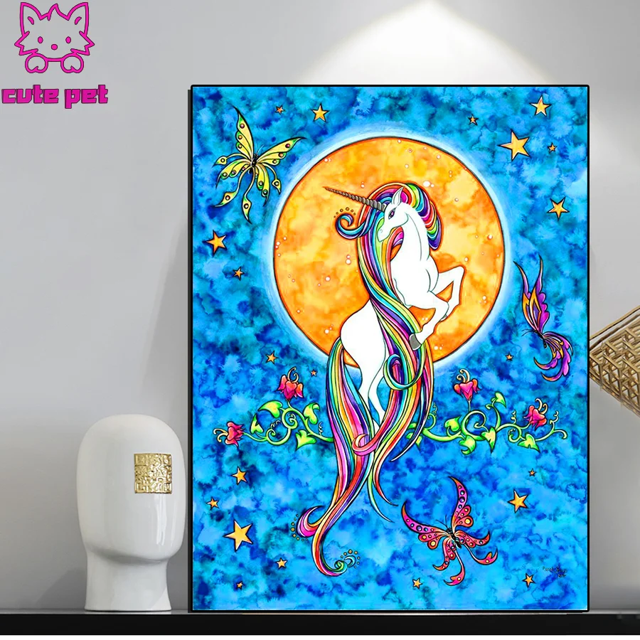 Full Square round Diamond embroidery Flying unicorn Diamond mosaic Animal butterfly 5D DIY Diamond painting Cross stitch Decor