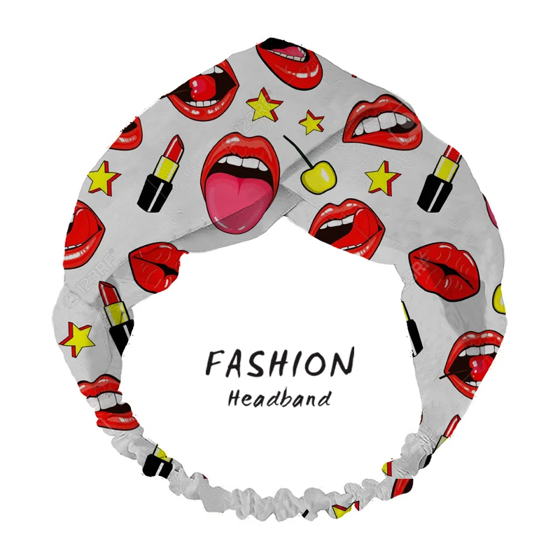 Women Summer Bohemian Hair Bands Lipstick Print Headbands Retro Turban Bandage Bandanas HairBands Hair Accessories Headwrap