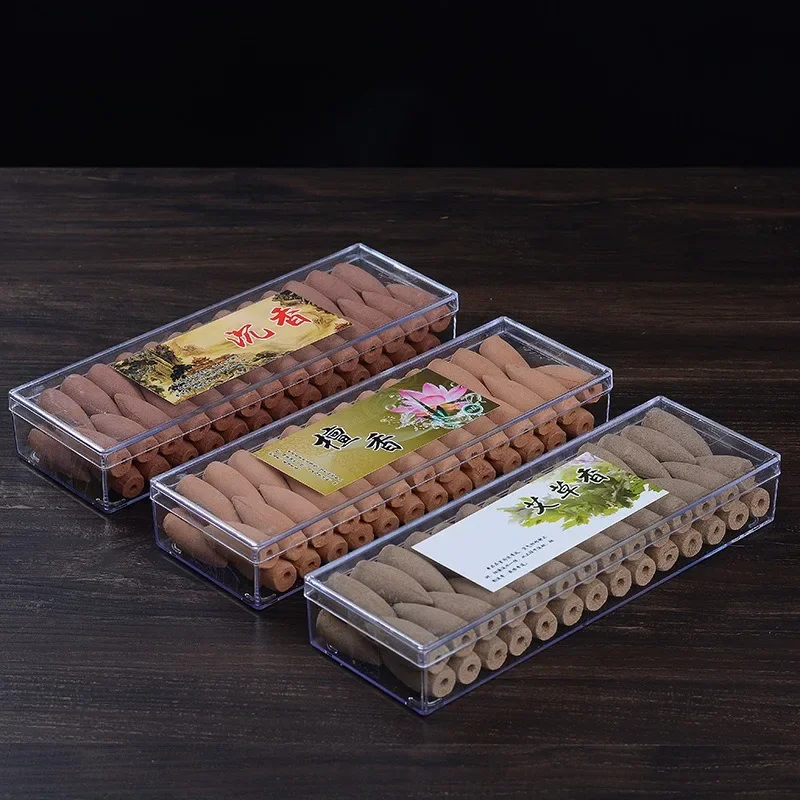50 cápsulas/caja de cono de incienso de reflujo, aloes, sándalo, bricolaje, hogar, oficina, reflujo, reconocimiento de humo, meditación, sedación