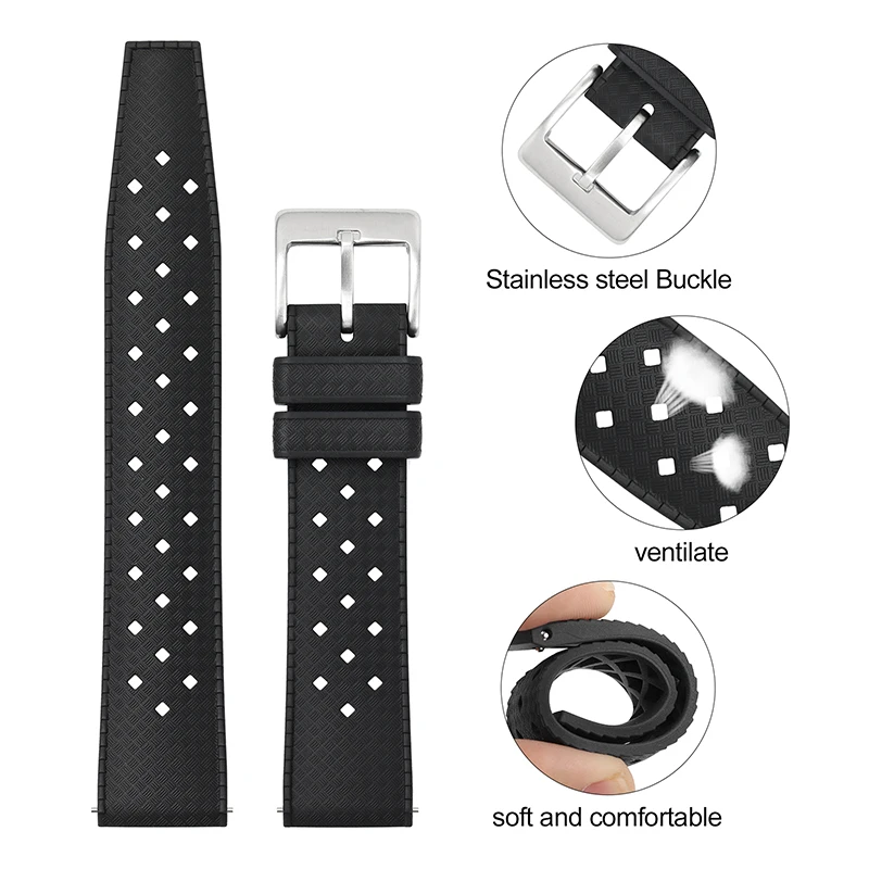 Premium FKM Rubber Watchband 20mm 22mm Fast Release for 62MAS SKX007 Soft Comfortable Flat-end Universal Watch Strap