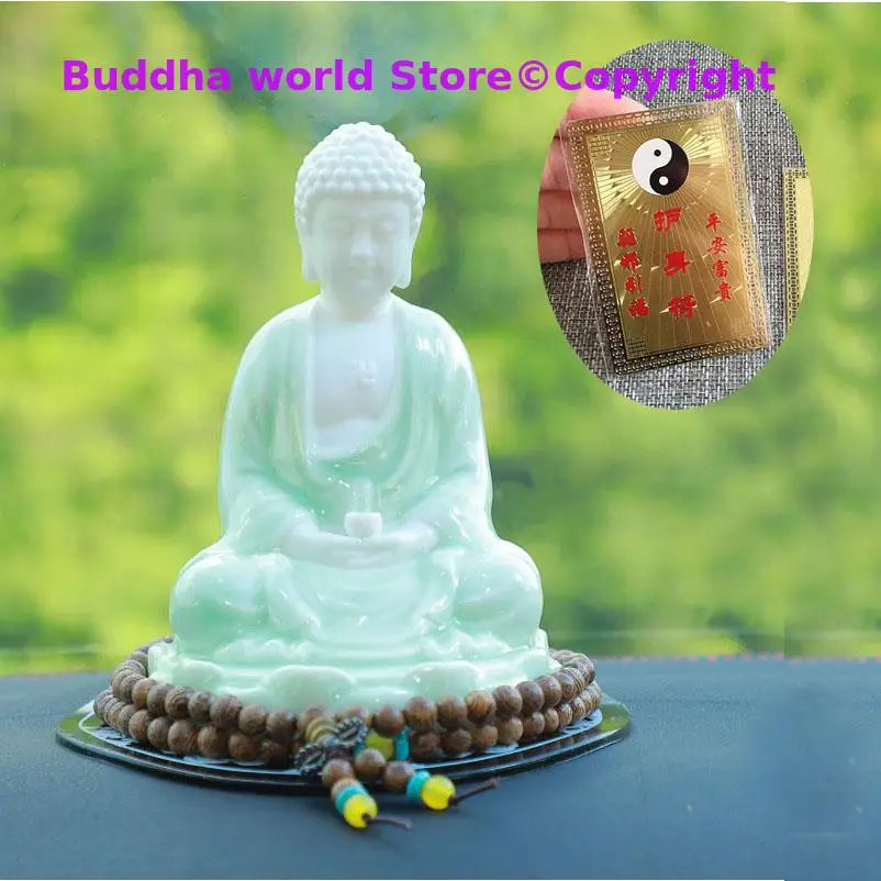 

free ship # HOME CAR SHOP GOOD talisman Bless safety Sakyamuni Amitabha Porcelain buddha statue + all powerful gold card Amulet