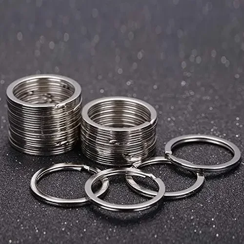 10-300pcs 25mm Metal Blank Ring Keychain Flat Split Rings Hooks Keyfob Holder Lobster Clasp Pendant Stainless Steel DIY Findings