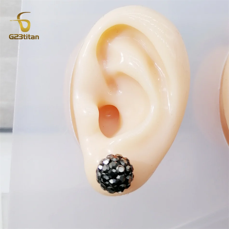 Grey Crystal Clay Ball Bead Earrings for Men Teen Hypoallergenic Titanium Piercing Jewelry Classic Women Man Accessories Present