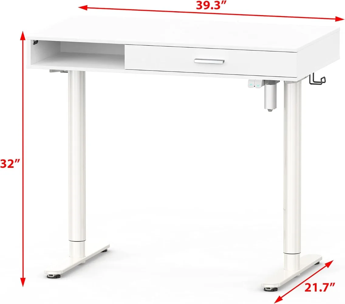 Claire Mesa de pé elétrica ajustável em altura de 40 polegadas com gaveta, branca