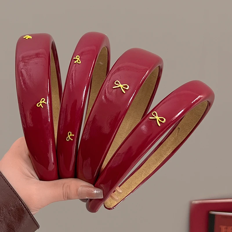 

Red Leather Headband for Women Retro Hair Hoop Hairband Fashion Hair Accessories Wash Face Hair Band Female Headwear Headdress