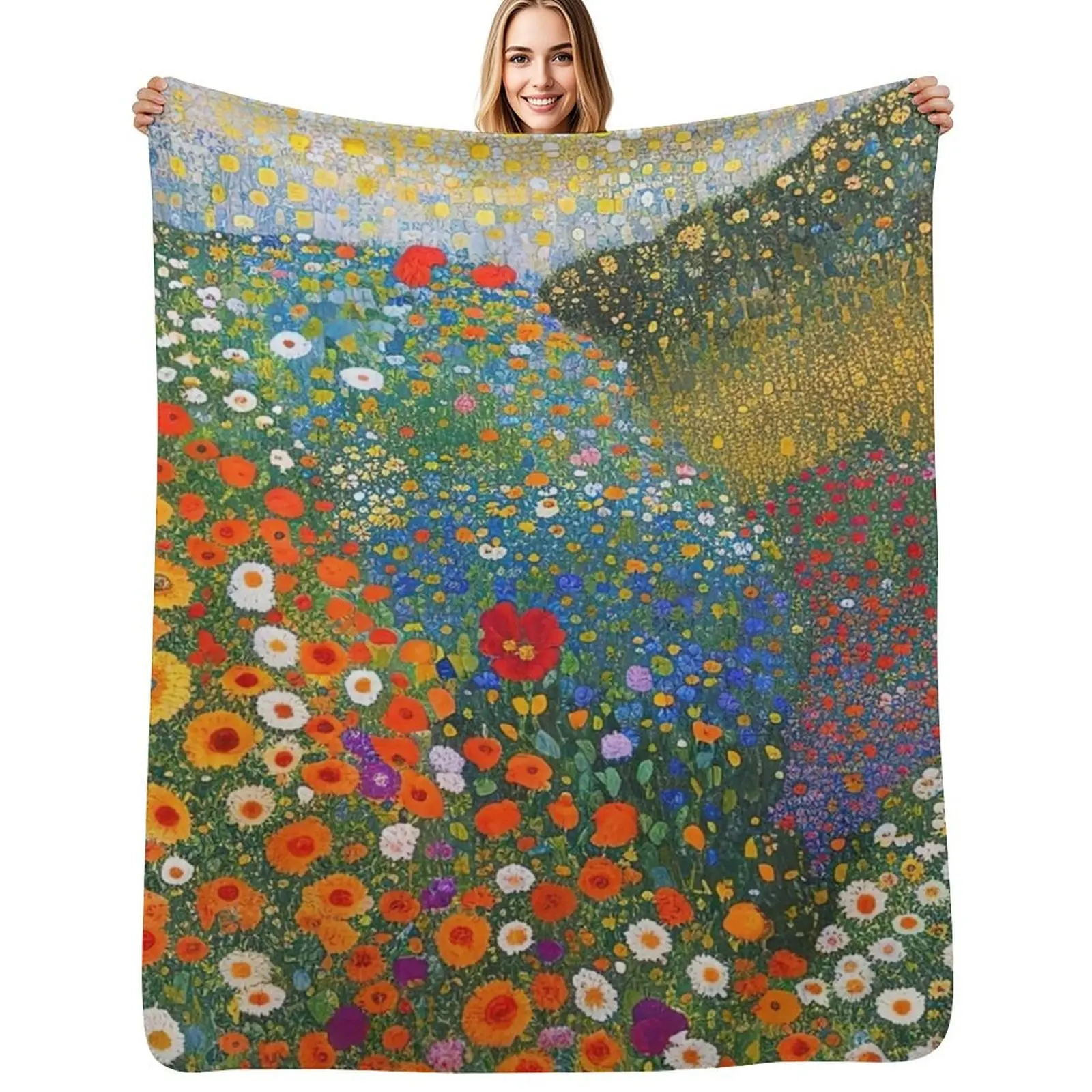 Gustav Klimt Flower Garden Throw Blanket Luxurious Soft Fuzzy Blanket for Sofa Bed