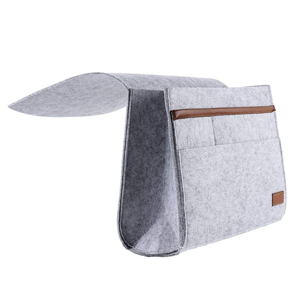 

Portable Felt Bag Hanging Organizer Bedside Storage Bag Electronics Accessories Protective Case Storage Pouch(Grey)