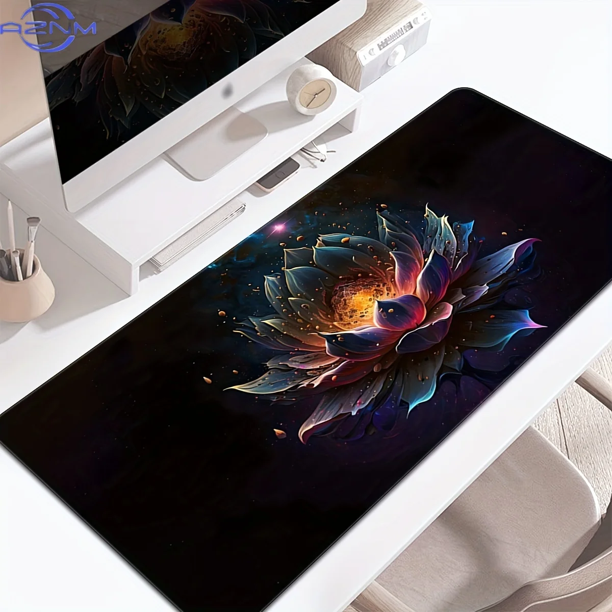 Elegant Black Lotus Flower Large Gaming Mouse Pad Non-Slip Rubber Stitched Edges Desk Mat for Laptop Desktop Office MousePads