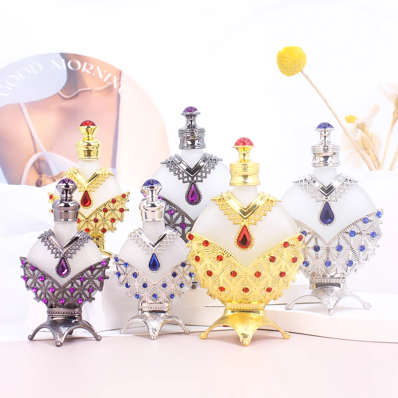 1PC Dubai Arab Beauty Salon Exclusive Luxury Gem Premium Gift Glass perfume Bottle 10ml/30ml Essential Oil Bottle Storage Bottle
