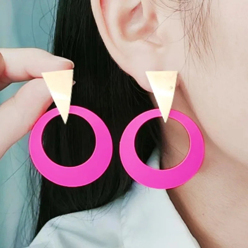 The New Inverted Triangle Splicing Round Hollow Earrings Design Sense Niche Simple All-match Commuting Jewelry for Women