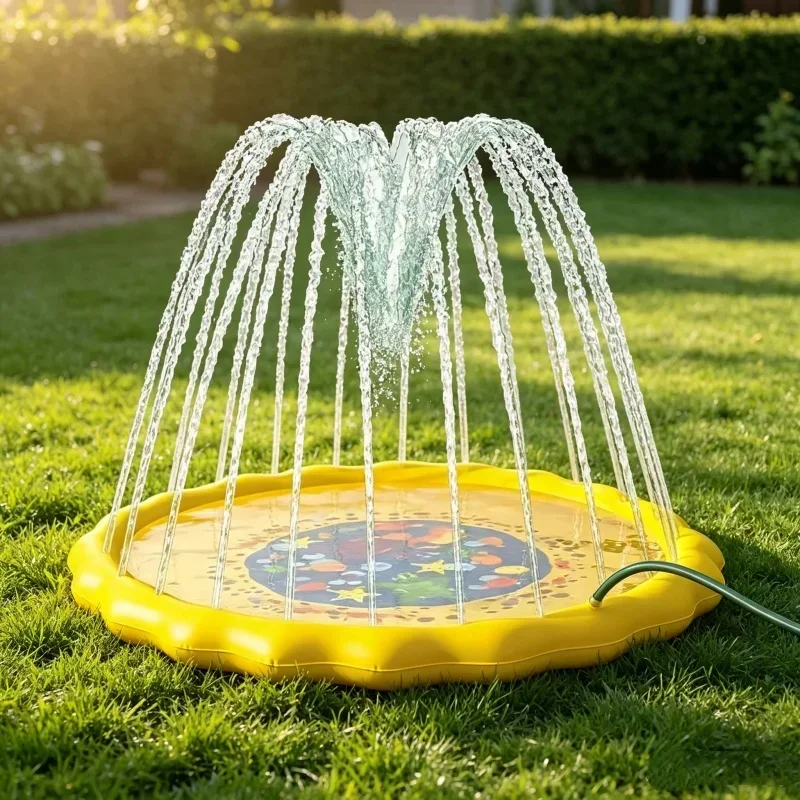 Pet Water Play Splash Pad Thickened PVC Inflatable 170cm Ocean Print For Lawn Backyard Courtyard Outdoor Summer Cooling Use