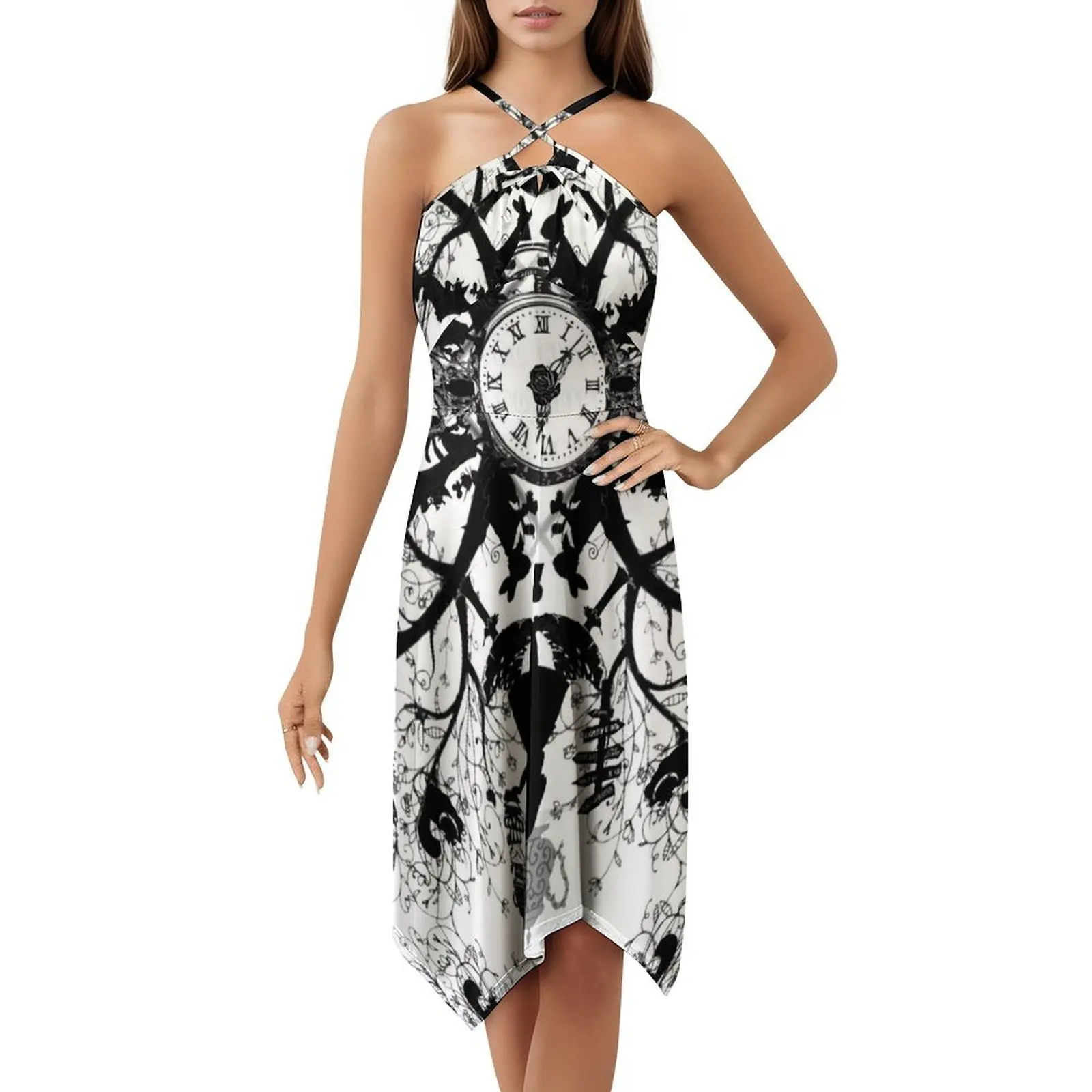 فستان Think Ink Bohemian بدون أكمام متعدد الطباعة لحفلات العطلات على الشاطئ فستان أليس في أرنب مخيف ومخيف ماندالا فستان نسائي