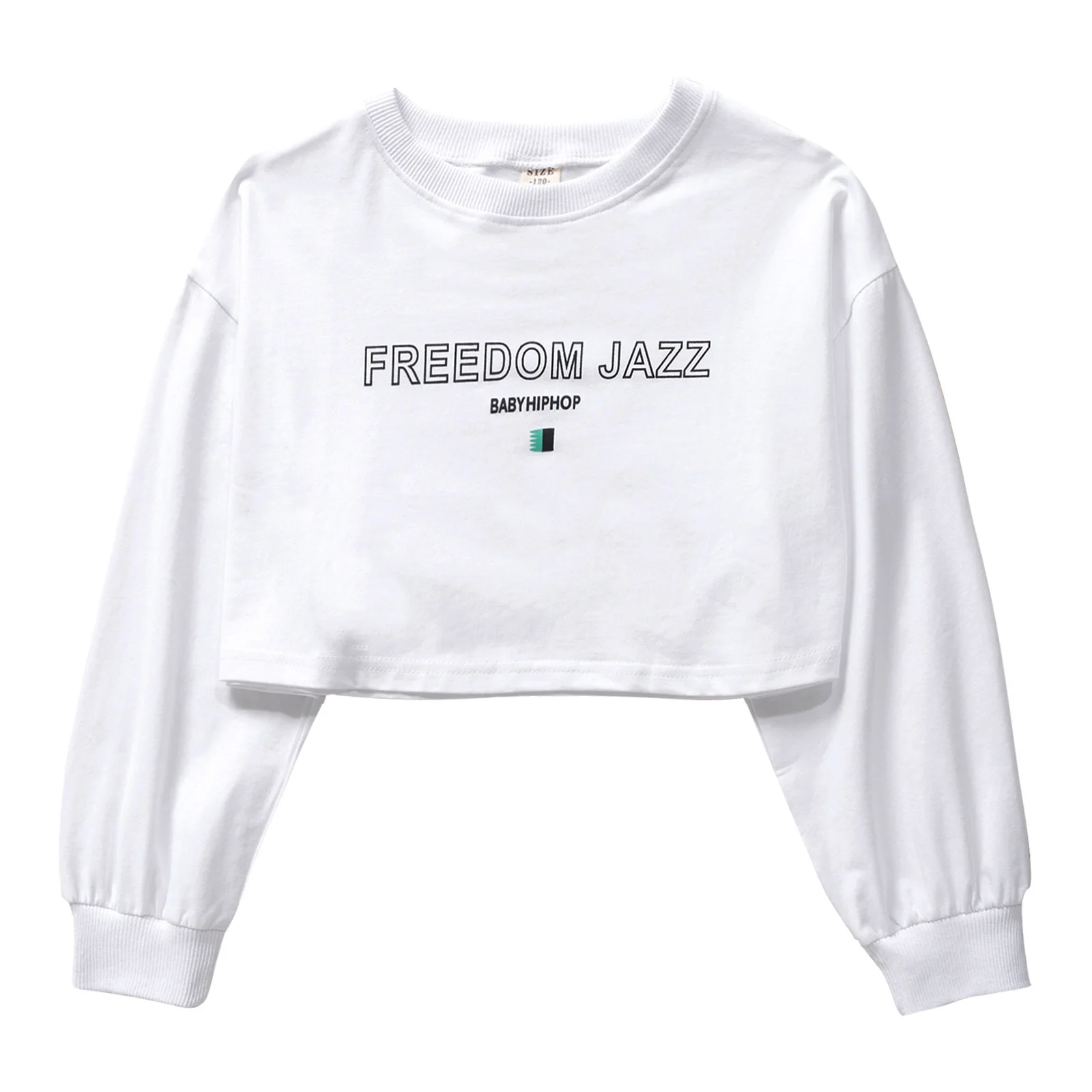 Kids Girl Long Sleeve Fashion Crop Top Casual Loose Pullover T-shirt for Hip-Hop Jazz Street Dance Performance School Daily Wear