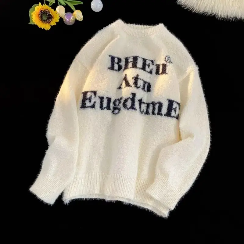 

Мужской вязаный свитер, мягкий, уютный, американский, ретро, ленивый, свободный дизайн, Sense Long Sve, круглый, теплый, повседневный топ