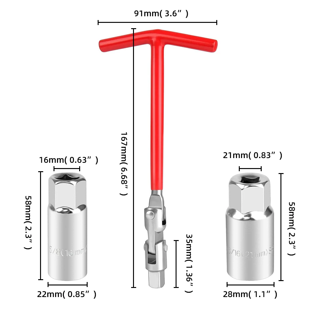 3 in 1 Car Motorcycle Repairing Tool Kit Spark Plug Removal Tool Socket Wrench 16mm (5/8\