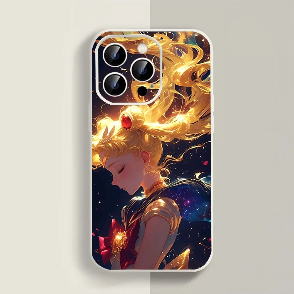 Beauty S-Sailor M-Moon Phone Case For Iphone 11 13 14 15 16 Pro Max X Xr Xs Max Se2020 12mini White Cover Case