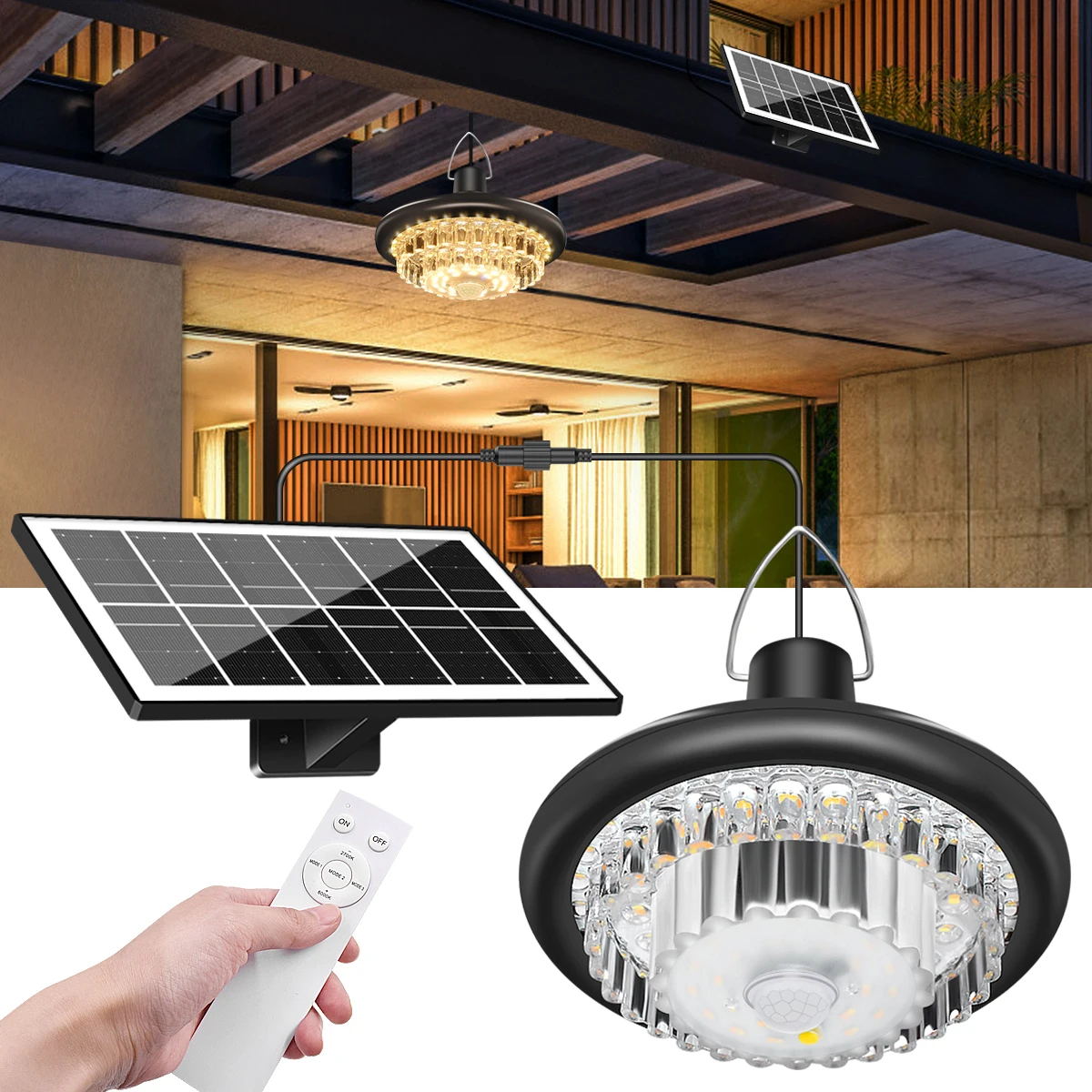 

Solar Garden Light IP65 Waterproof Crystal Design LED Solar Light Outdoor Adjustable Colors Solar Pendent Lamp for Barn Gazebo