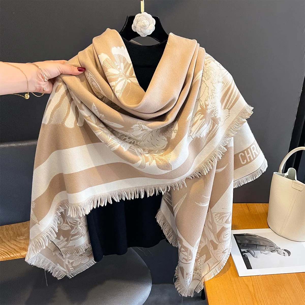 2024 Warm Shawl Women Thick Scarf Luxury Cashmere Winter Blanket Wrap Casual Print Pashmina Bufanda Travel Poncho Stoles Echarpe