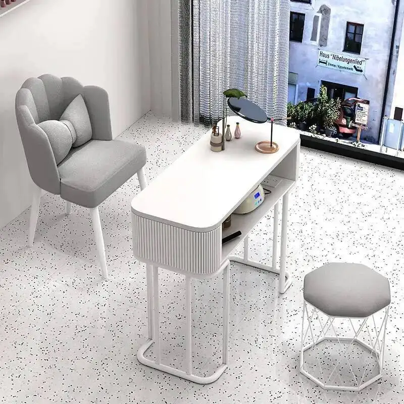 

Japanese Style Cream Tables Nordic White Nail Multifunction Storage Nail Tables Glass Manicure Salon Furniture Mesa Uñas FYMT