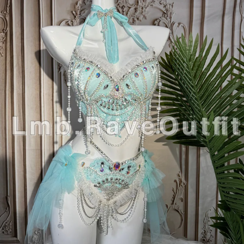 Lolita Girl Japanese Mermaid Style Swimsuit Cute Blue Fairy Costume Women Sea Dreamy Swimwear Ballet Bikinis Princess Cosplay