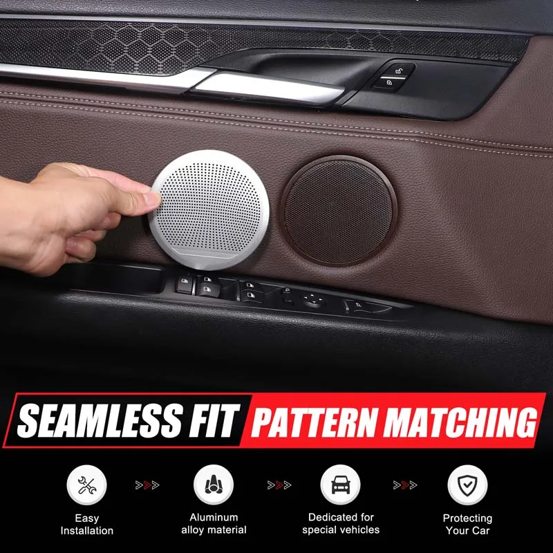 

For 14-18 X5 door panel speaker mesh, car interior door panel speaker decorative mesh cover, stainless steel 4pcs (no words)