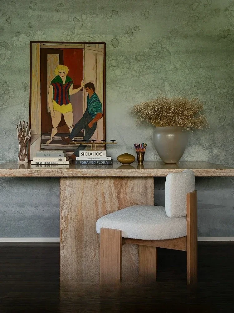 

Modern minimalist design solid wood dining chair retro homestay armrest book desk home bar lamb wool single